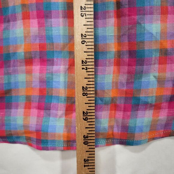 Bugatchi Men's Large Shaped Fit 100% Linen Plaid Long Sleeve Shirt‎ Flip Cuff - Picture 10 of 11